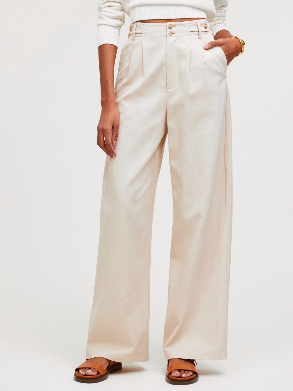 EUC - Madewell Harlow Wide-Leg Pants - Beige - TENCEL lyocell linen - size 2